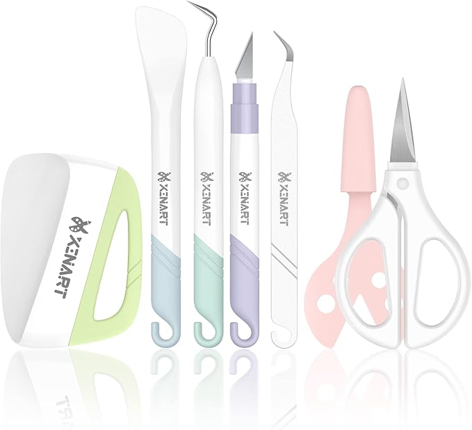 Xinart Weeding Tools Set for Cricut Vinyl Craft Knife/Weeder/Scraper/Spatula/Tweezers/Scissors Basic Weed Removal Tool Kit Weeding Cardstock