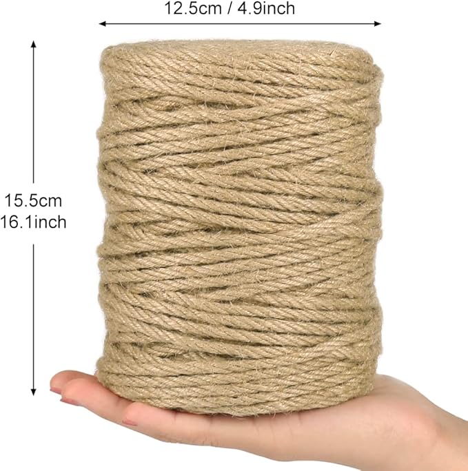 Tenn Well 5mm Jute Rope, 295 Feet 4Ply Twisted Thick Twine Rope for Gardening, Crafting, Packing, Bundling, Cat Scratching Post, Macrame Projects