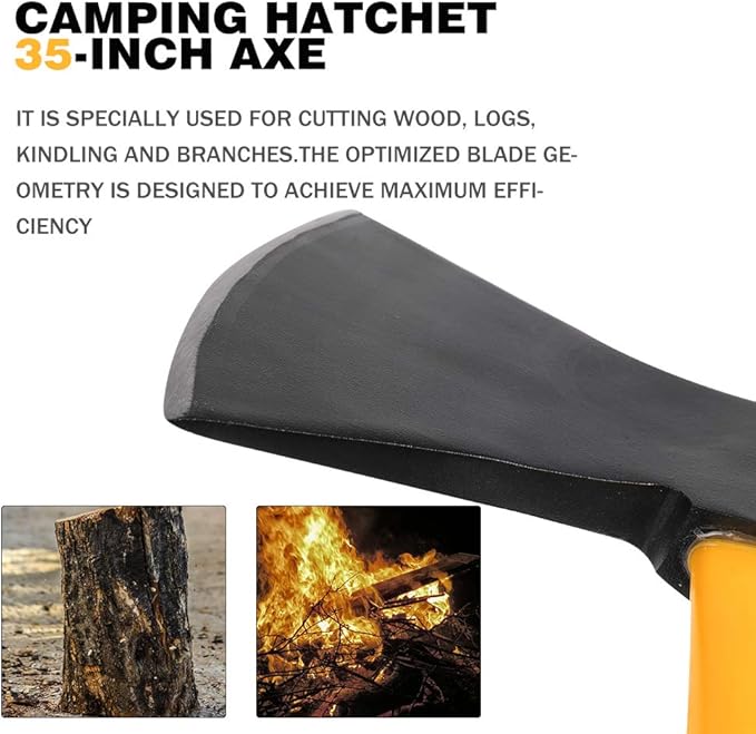 Monkey King Bar-35 Long Firewood Splitting Axe with Fiberglass Handle-Protective Carrying Sheath Included(Yellow/Black)