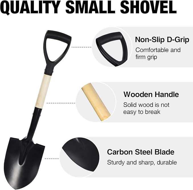 REDCAMP 27" Shovel for Digging, Garden Spade Tool with D-Handle, Manganese Steel Wooden Handel Spade Digging Tool,Beach,Sand Car Snow Shovel