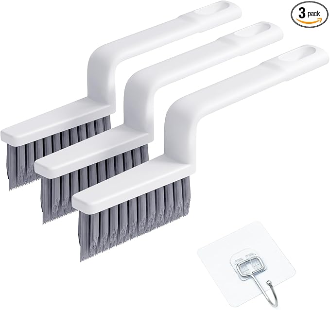 V-Shaped Grout Cleaner Brush, 3 Pcs Hard Grout Cleaning Brushes for Tile Floors, Handheld Grout Brush Set with 3 Hooks for Shower, Bathroom, Kitchen, Home Use