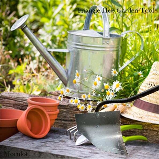 Soil Turning Hoe, Triangle Hoe Garden Tool, Hardened All-Steel Plow Hoe Ridging for Manuring Weeding Planting Digging Soil Leveling Stainless Steel Landscaping Hoe, Bronze