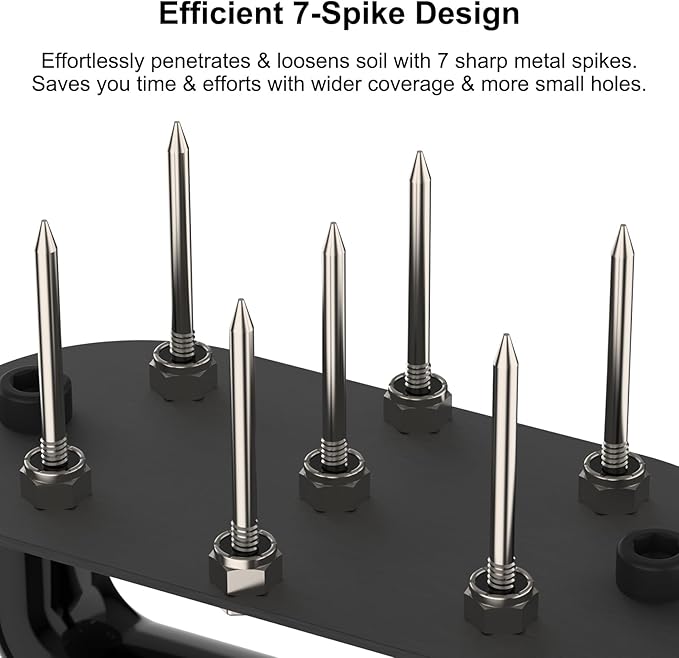 Hand Tiller Garden Tool Lawn Aerator Spike Manual Tool Portable Handheld Aerator Lawn Tool with 7-Iron Spikes, Pre-Aessmbled Small Grass Aerator Tool, Cultivator Tiller Soil Lossener
