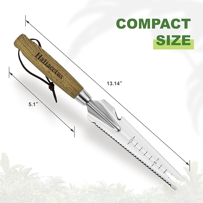 Haliaeetus Multi-Use Weed Trowel, Stainless Steel Dandelion Fork Puller, Serrated Edges Manual Weed Puller for Quick Cutting and Weeding, Garden Weed Trowel with Measuring Scale for Planting, Digging