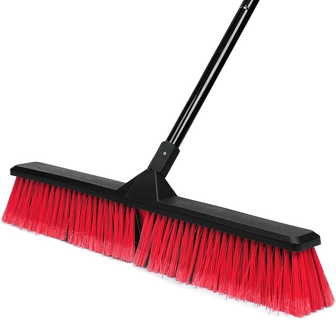 24" Push Broom Outdoor with 63" Long Handle and Stiff Bristles, Heavy Duty Outdoor Broom for Workshop, Garage, Concrete, Patio and Deck Floor Cleaning