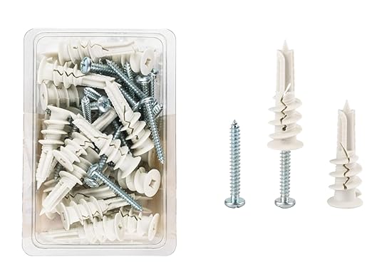 #8-120 pcs Self Drilling Drywall Anchors and Screws kit #8 x 1-1/4”- Superb Wall Anchors Used On Drywall, Plaster Board, Sheetrock, Gypsum, Hollow Wall (White Anchor 60pcs + Screws 60pcs) (120)