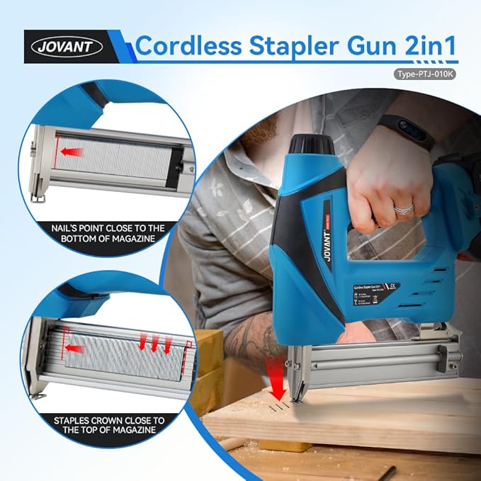 2 in 1 Nail Gun Battery Powered, 20V Cordless Nail Gun,400pcs Nails, 400pcs Staples, 2 * 2.0Ah Li-Ion Batteries and Charger, Brad Nailer for Home Improvement & DIY