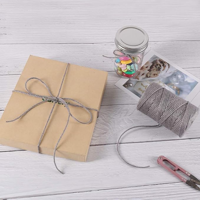 Vivifying 3mm Gray Twine, 328 Feet Strong Jute Rope for Garden, Wrapping, Crafts, Bundling and Decoration