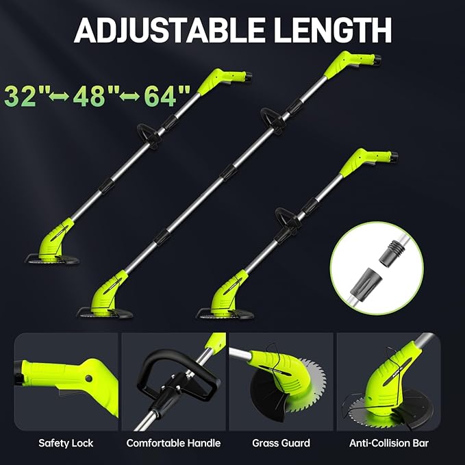 Weed Wacker Cordless,2000mah Battery Operated Weed Trimmer 3 Types Cutting Blade Lightweight Electric Grass Cutter,Fast Charger Portable Lawn Trimmer for Yard Garden