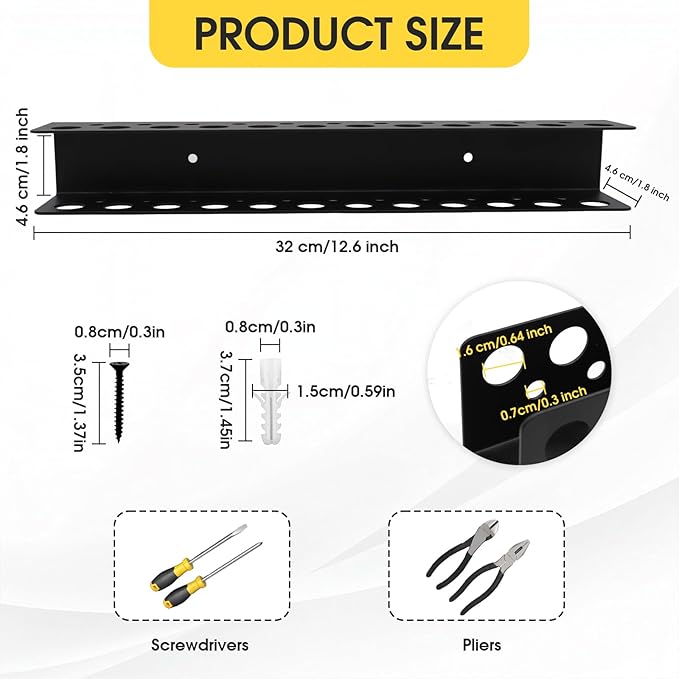 Screwdriver Organizer Wall Mount, 2 Pack Screw Driver Holder, Metal Utility Tool Rack for Screw Driver Pliers Organizers and Storage Rack for Garages Homes, Workshops, Sheds