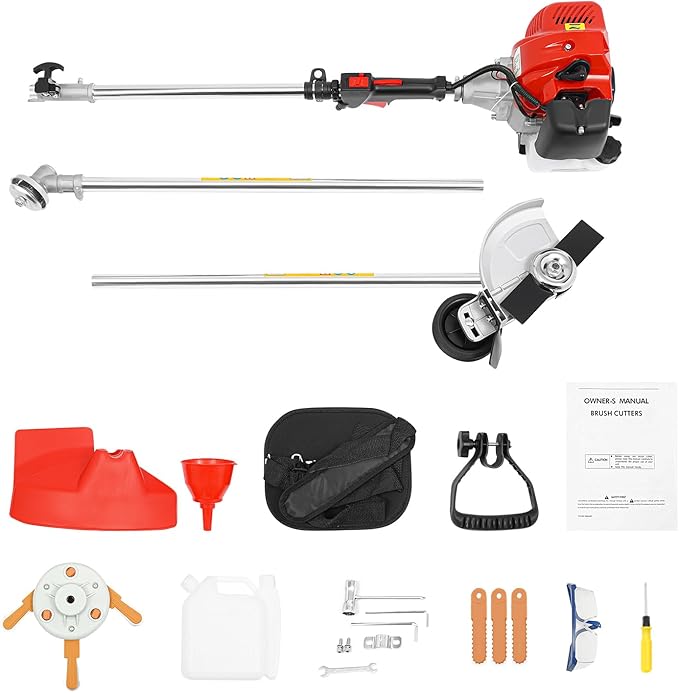 43CC 2-Stroke Weed Eater Gas Powered Weed Wacker, 2 Blade Heads Cordless Lawn Edger Gas Weed Trimmer with Shoulder Strap and Goggles Grass, Trimmer Tools for The Garden and Yard