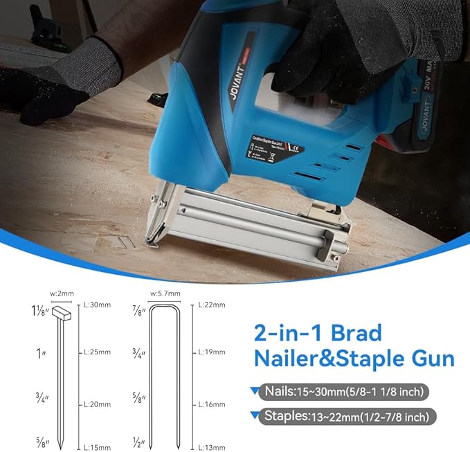 2 in 1 Nail Gun Battery Powered, 20V Cordless Nail Gun,400pcs Nails, 400pcs Staples, 2 * 2.0Ah Li-Ion Batteries and Charger, Brad Nailer for Home Improvement & DIY