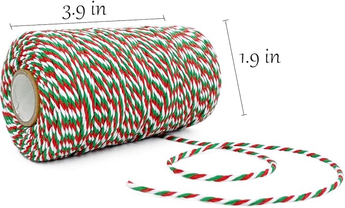 Cotton Twine Green Red and White Baker String 2mm Thick 328 Feet Christmas Twine for Gift Wrapping DIY Crafts Home Decoration Gardening