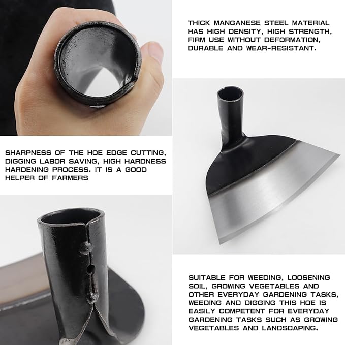 Hand Hoe Head Replacement - Round Eye Hoe for Gardening, Digging, Weeding, and Loosening Soil Handheld Grub Hoe Head for Agriculture(23.5cm Size )