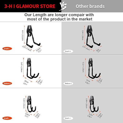 3-H Garage Wall Hooks 10 Pack, Heavy Duty Garage Hooks with Extra Welding Spots, Wall Mount Storage Organizer for Hanging Garden Lawn Tools, Chair, Shovel, Blower, Toolkit (Black)