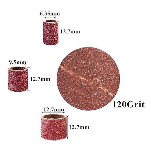 Asieg Tool Sanding Drum Kit 142Pcs 120Grit, 1/2" & 3/8" & 1/4" Diameter Drum Sanding Band with 3.17mm Shank Mandrels for Drill Dremel Rotary Tools Nails Drill