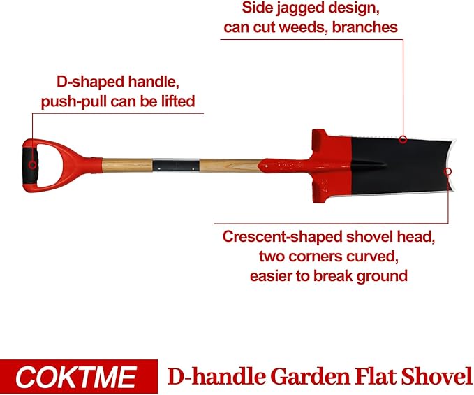 Slayer of Grass 47.2" Steel Square Garden Spade, Flat Shovel for Digging, Planting & Edging, Heavy Duty Trenching Shovel with Serrated Edges