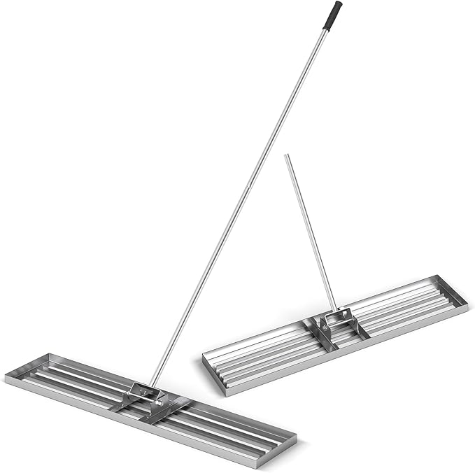 Goplus Lawn Leveling Rake, 46" x 10" Heavy Duty Level Lawn Tool w/ Ergonomic Handle for Soil, Effort-Saving Landscape Rake for Garden, Backyard, Golf Course, Farm, Pasture, Silver