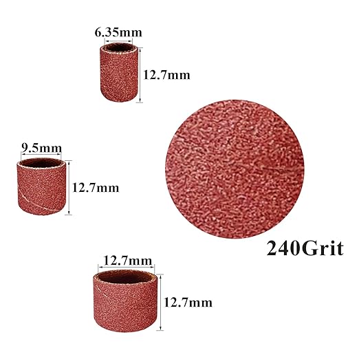 Asieg Tool Sanding Drum Kit 142Pcs 240Grit, 1/2" & 3/8" & 1/4" Diameter Drum Sanding Band with 3.17mm Shank Mandrels for Drill Dremel Rotary Tools Nails Drill