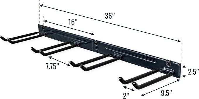 StoreYourBoard Wall-Mounted Rack With 4 Garage Hooks – Heavy-Duty Steel Holder Garage & Garden Storage for Shed, Workshop, or Home Organization – For Rakes, Shovels, Tools & More – 1 Pack, Deep Water