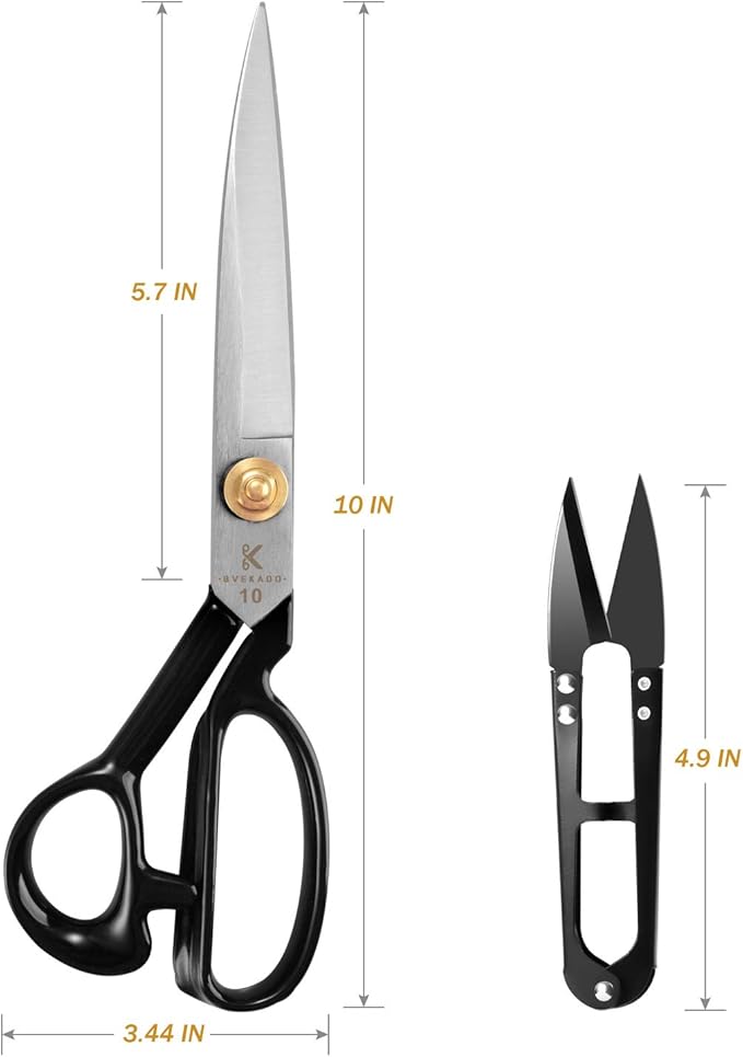 Sewing Scissors 10 Inch - Fabric Dressmaking Scissors Upholstery Office Shears for Tailors Dressmakers, Best for Cutting Fabric Leather Paper Raw Materials Heavy Duty High Carbon Steel(Right-Handed)