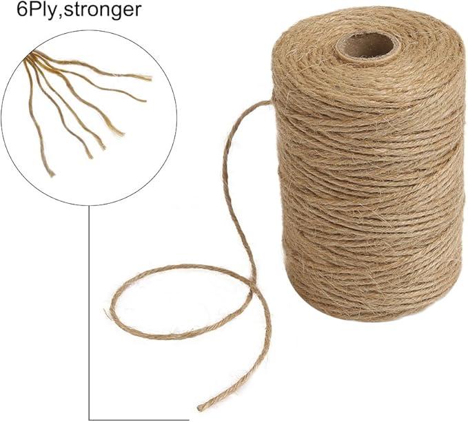 Tenn Well 656 Feet 2.32mm Natural Jute Twine for Gift Wrapping, DIY Crafts, Gardening (2pcs x 328 Feet)