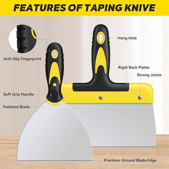 DEKEones Putty Knife Set, 4PCS Stainless Steel Scraper Paint Tool with Comfortable Grip for Drywall Repair, Wallpaper Removal and Plaster Scraping(2,4,6,8in)