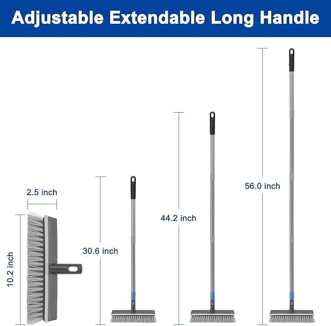 KeFanta Deck Brush with Long Handle, 2 in 1 Floor Scrub Brush for Cleaning, 56" Stiff Bristle Outdoor Scrubber Brush for Patio Concrete Boat Garage Bathroom Kitchen Wall Shower