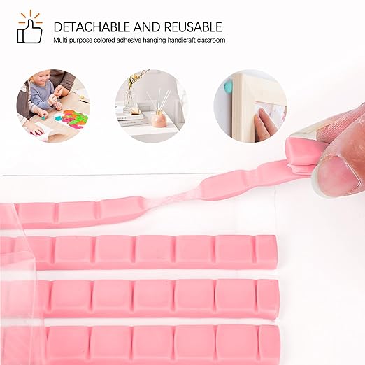 Sticky Mounting Putty for Wall Hanging Removeable Repositionable Adhesive Poster Non Marking Tacky Adhesive for Picture Hanging Crafts(Pink,96)