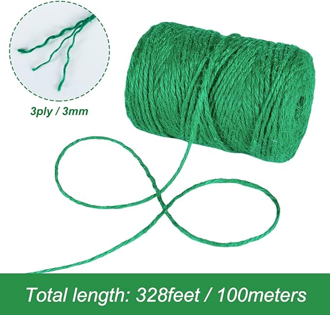 Garden Twine, Green Plant Twine 328 Feet 3mm Thick 3Ply Heavy Duty Jute String for Gardening, DIY Crafts Wrapping