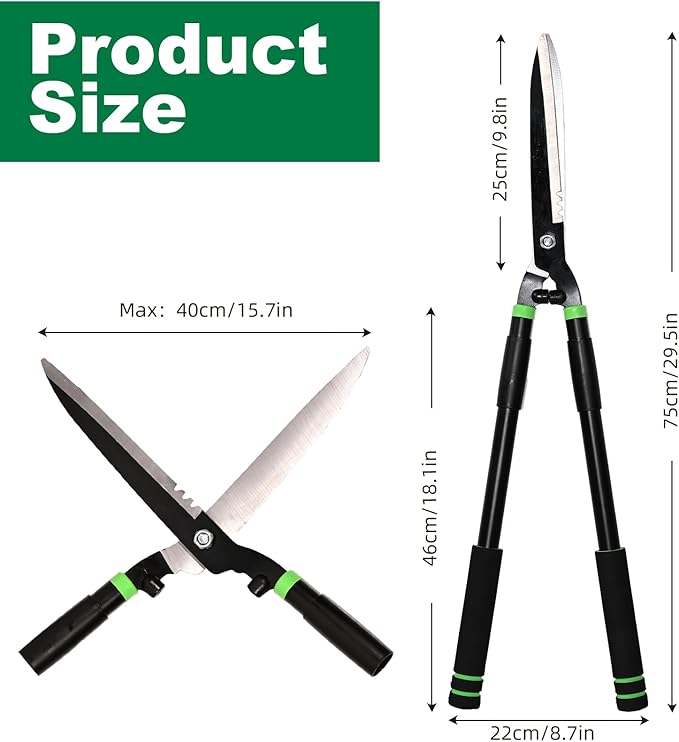 Hedge Shears 29.5" Manual Hedge Clippers with 15° Angle Precision Blades Plant Cutting Scissors for Trimming and Shaping Hedges, Shrubs, Boxwood, Tall Bushes