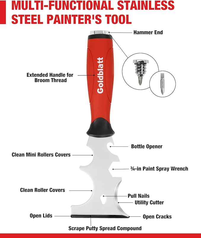 Goldblatt Drywall Hand Tool Kit - 14 in 1, 6 Pieces Stainless Steel Joint Knife, Taping Knives, Paniter Scraper, Mud Pan