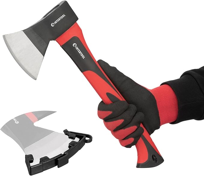 INTERTOOL 15” Hatchet and 36” Chopping Axe Set - Small Ax and Tree Felling Tool with Shock Absorbing Fiberglass Handles & Blade Protectors HT-0261-0264