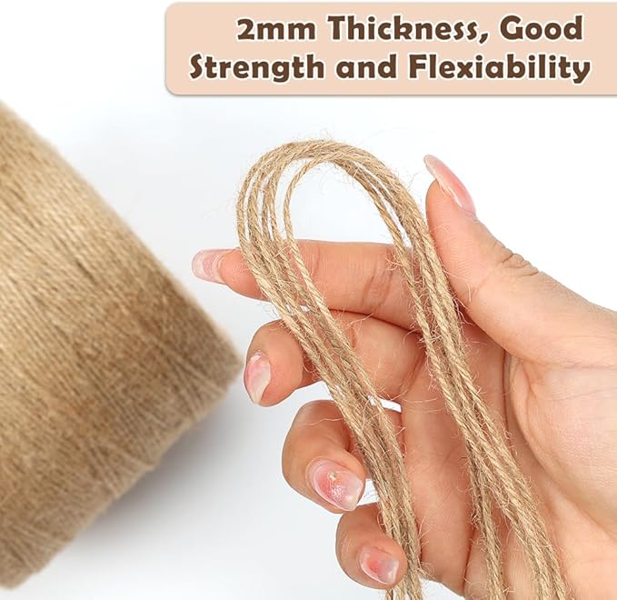 Tenn Well Natural Jute Twine, 1500 Feet 2mm Garden Twine, Brown Jute String for Arts and Crafts, Gardening, Gift Wrapping, Bundling, Recycling, Holiday Decorations