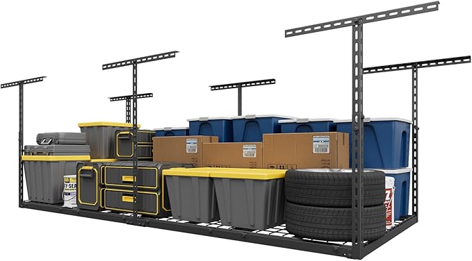 3X8FT Overhead Garage Storage Rack, 22"-48" Height Adjustable Garage Ceiling Storage Racks, Heavy Duty Metal Garage Storage Organizer System, 600LBS Weight Capacity