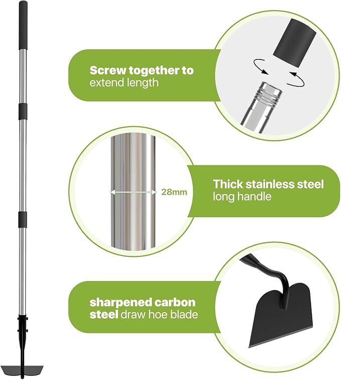 Draw Hoe Garden Tool, Heavy Duty Garden Hoes for Weeding Long Handle, Easy Stand Up Scraping Weeder Tool for Garden, 5.5 FT Adjustable Weed Hoe with 6-inch Wide Welded Blade