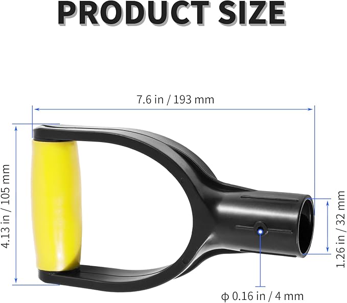 ID 1.26" Yellow & Black Shovel D-Shaped Grip Handle,PVC Shovel D Straight Grip Handle,Plastic Spade Replacement Snow Removal Garden Accessorie Backyard Digging,7.6×4.13-in(H*T)