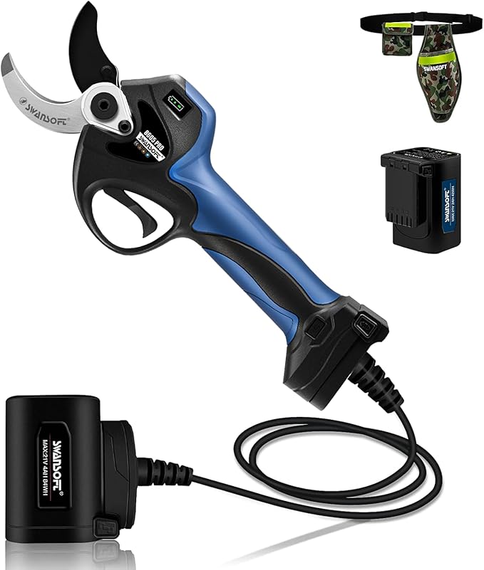 SWANSOFT Electric Pruning Shears, 1.57 inch Cutting Diameter Cordless Electric Pruners Shears Battery Powered, 1050W Tree Branch Pruner with 2Ah+4Ah Lithium Battery (8605pro)