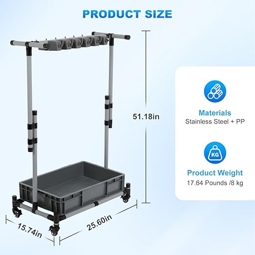 Broom and Mop Holder Freestanding Mobile Cleaning Tool Storage Rack,Floor Standing Cleaning Tool Cart Storage for Garden Garage Schools, Hospitals