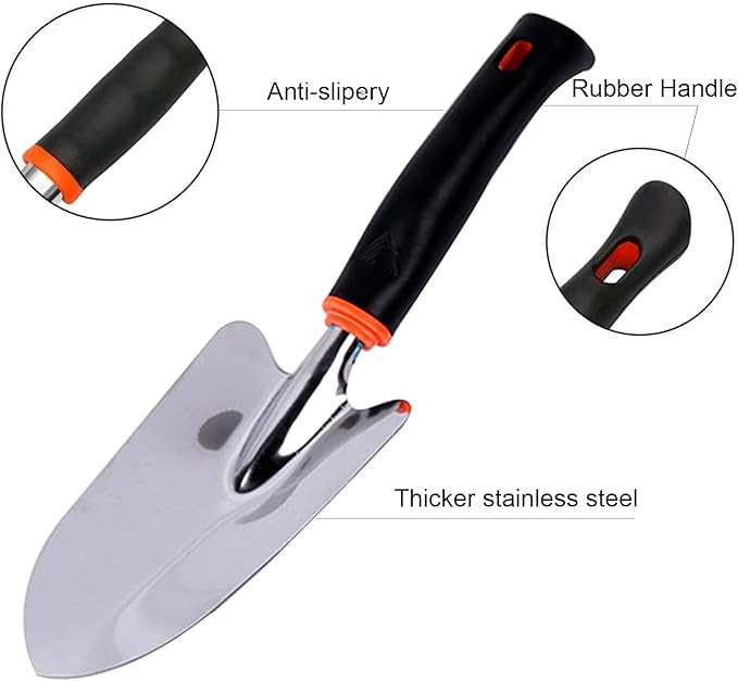 Garden Tool Shovel for Digging Gardening Trowel for Lawn Planting Stainless Steel Spade Rubber Handle Anti Slippery