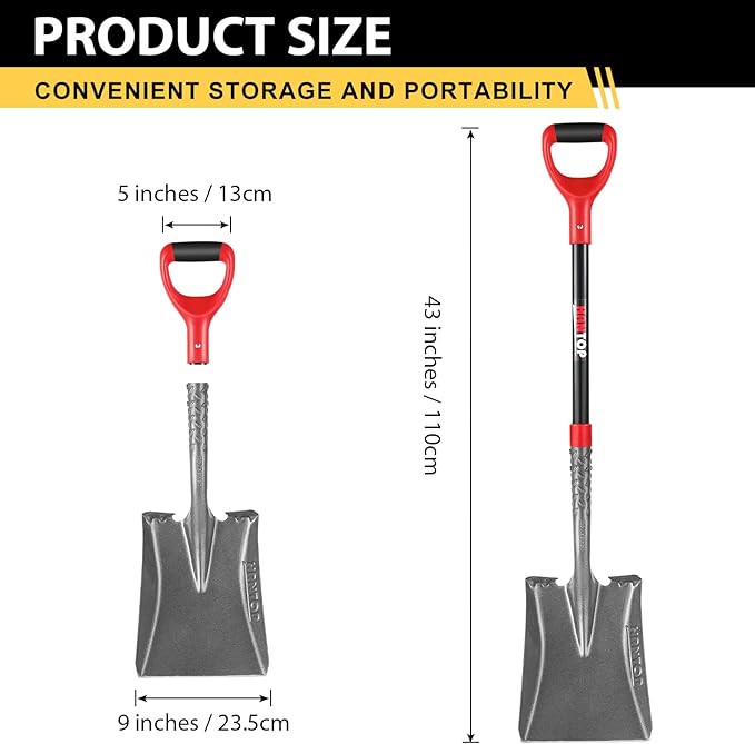 Heavy Duty Transfer Shovel Flat Square Shovel Garden Spade with Fiberglass Handle for Construction Landscaping Gardening, 43 inches