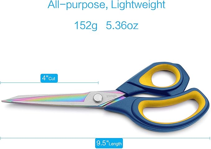 LIVINGO 9.5” Premium Fabric Scissors, Heavy Duty All-Purpose Titanium Coating Forged Stainless Steel Sharp Sewing Tailor Dressmaking Shears Comfort Grip Crafting Leather Cutting, Navy Blue/Yellow