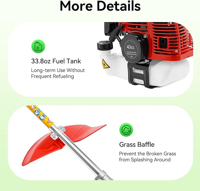 43CC 2-Stroke Weed Eater Gas Powered Weed Wacker, 2 Blade Heads Cordless Lawn Edger Gas Weed Trimmer with Shoulder Strap and Goggles Grass, Trimmer Tools for The Garden and Yard