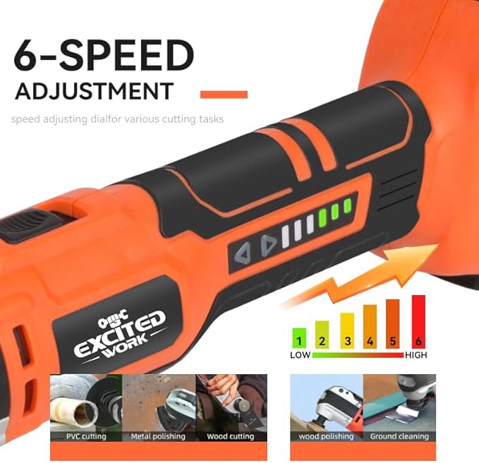 20V Cordless Oscillating Tool Kits, LAZYLAND Brushless Oscillating Multitool with 6-variable speed, Battery and accessories for Cutting, Grinding, Scraping, Sanding