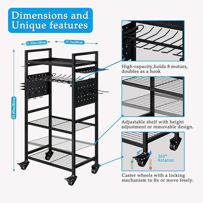 Large Power Tool Organizer Cart, Garage Floor Standing Rolling Drill and Tools Battery Storage Cart on Wheels, Heavy Duty Utility Rack Shelf,Utility Rack Gift for Men, Husband, Father.