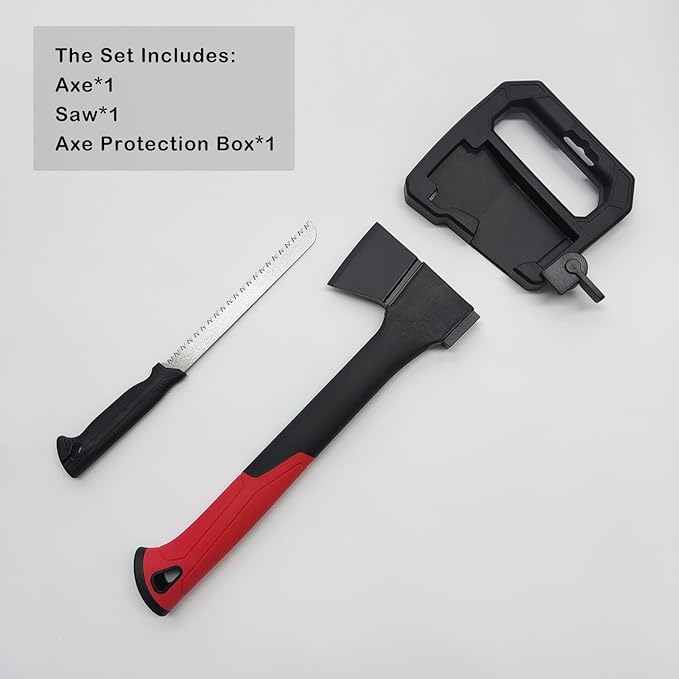 14" Axe with Saw Knife and Protective Box for Outdoor Use, Camping, Hiking, Garden