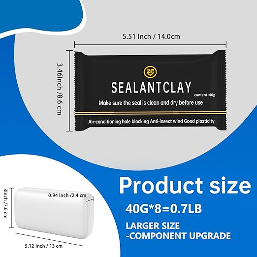 Quick Mending Mud & Waterproof White Sealant Putty (Pack of 8) - Ideal for Sealing: Air Conditioning Gaps, Wall Holes, and Drain Pipe Connections,Duct Seal Repair Sealing Clay.