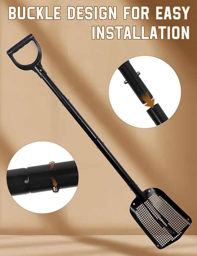 Heavy Duty Sifting Shovel with Adjustable Handle (26"-48") – Metal Sand Sifter Scoop with D-Grip for Chicken Coop, Beach, Farm Goat Stall & Garden Poop Cleaning – Durable Mesh Design