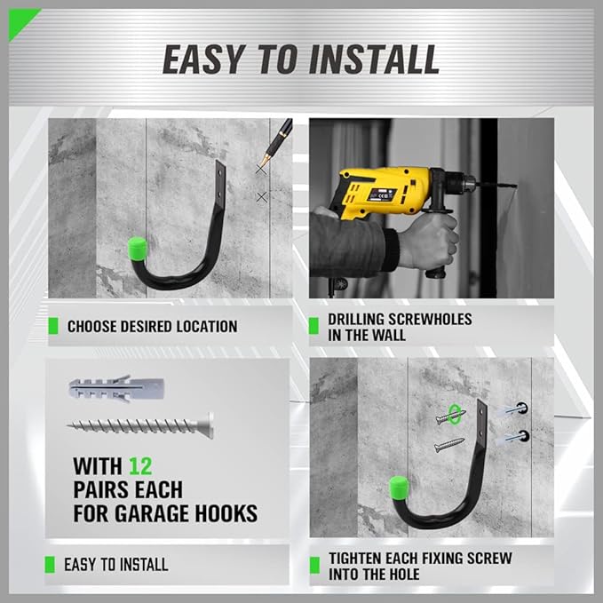 SWANLAKE Heavy Duty Garage Storage Utility Hooks, Utility Hooks for Garage Wall,Color Black (6PCS)