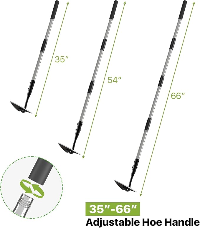 Warren Hoe Garden Tool, Heavy Duty Garden Hoes for Weeding Long Handle, Easy Stand Up Triangle Weeder Tool for Garden, 35-66 inch Adjustable Gardening Hoe for Weed, Trench, Loosen Soil, Landscape